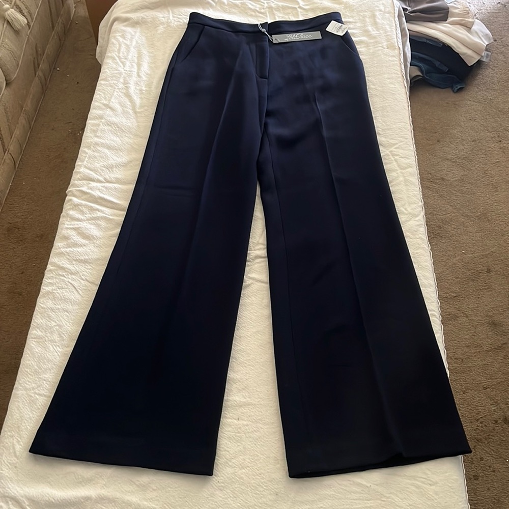 NWT LelaRose Wide-Legged Navy Wool Trousers Size 12